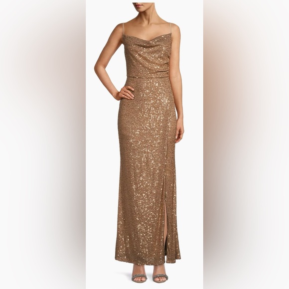 Laundry by Shelli Segal Cowl neck Gown Gold Size 6 - Picture 3 of 7